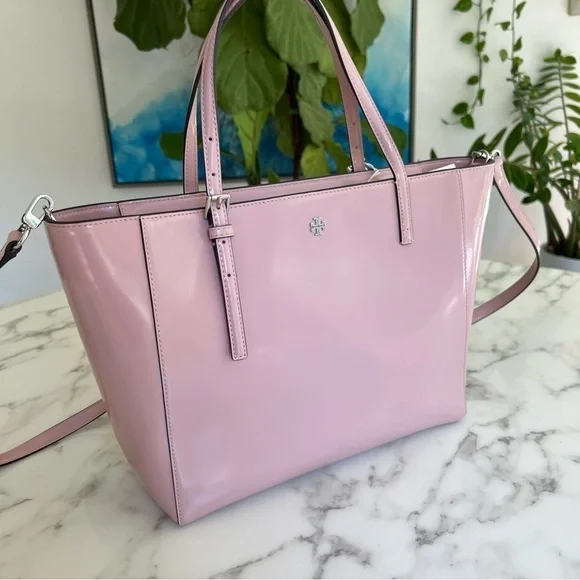NWT Tory Burch Emerson Small Tote Clay Pink Patent Leather Shoulder Crossbody
